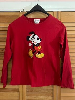Disney Red Long-Sleeve Mickey Sequin Top
